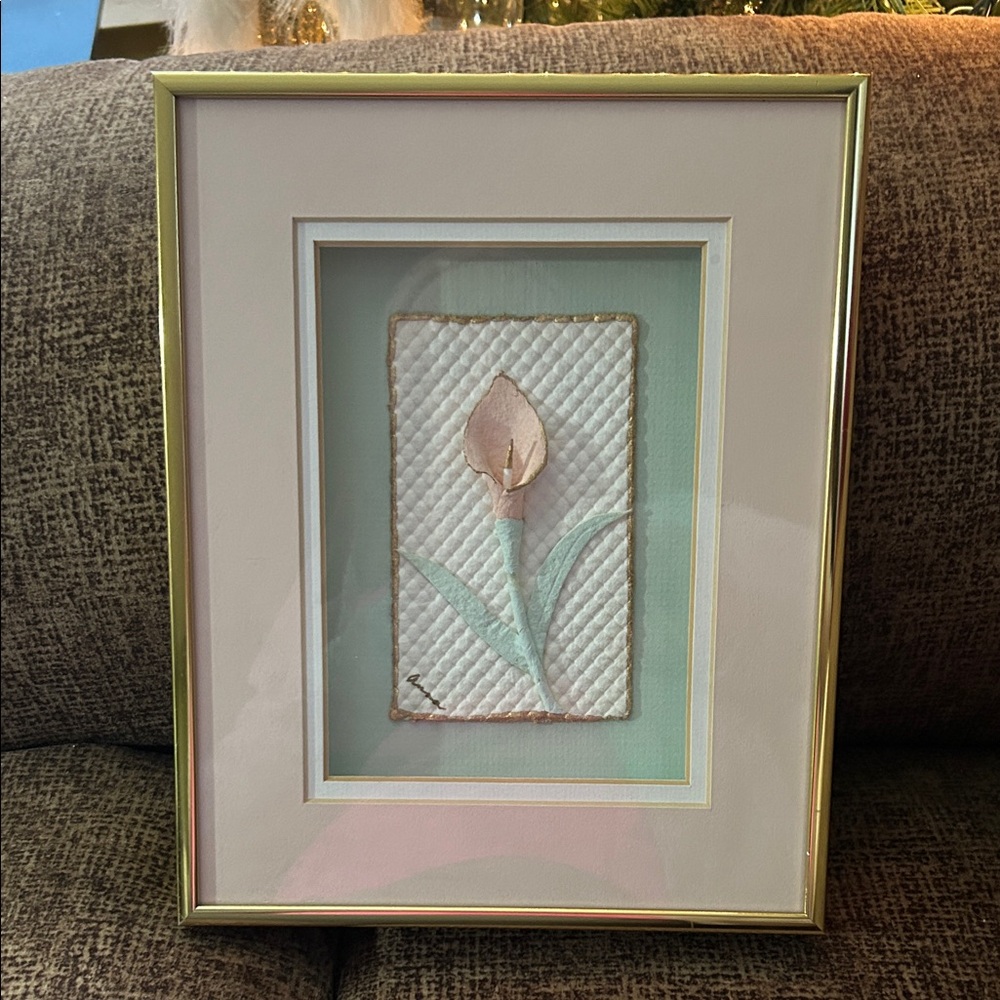Framed Floral Embroidery Art 8 x 10 Gold Frame